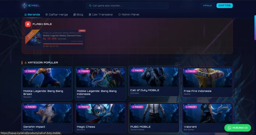 ICYRIEL.ID Top Up Dashboard